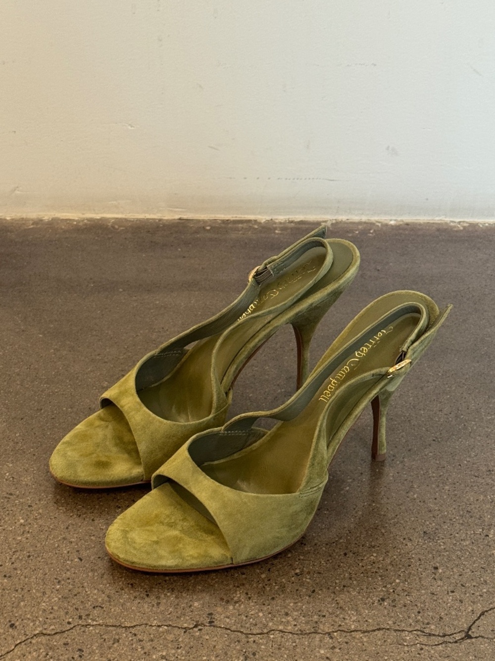 Jeffrey Campbell Triomphe Stiletto Sandals - Olive Suede - Size 8